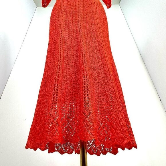 Lauren Ralph Lauren Weryna Crochet Pointelle Knit Orange Short Sleeve Dress, siz - Picture 7 of 15